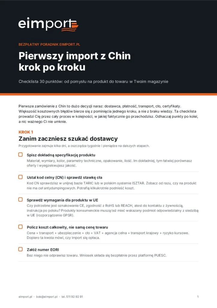Okładka checklisty Pierwszy import z Chin krok po kroku